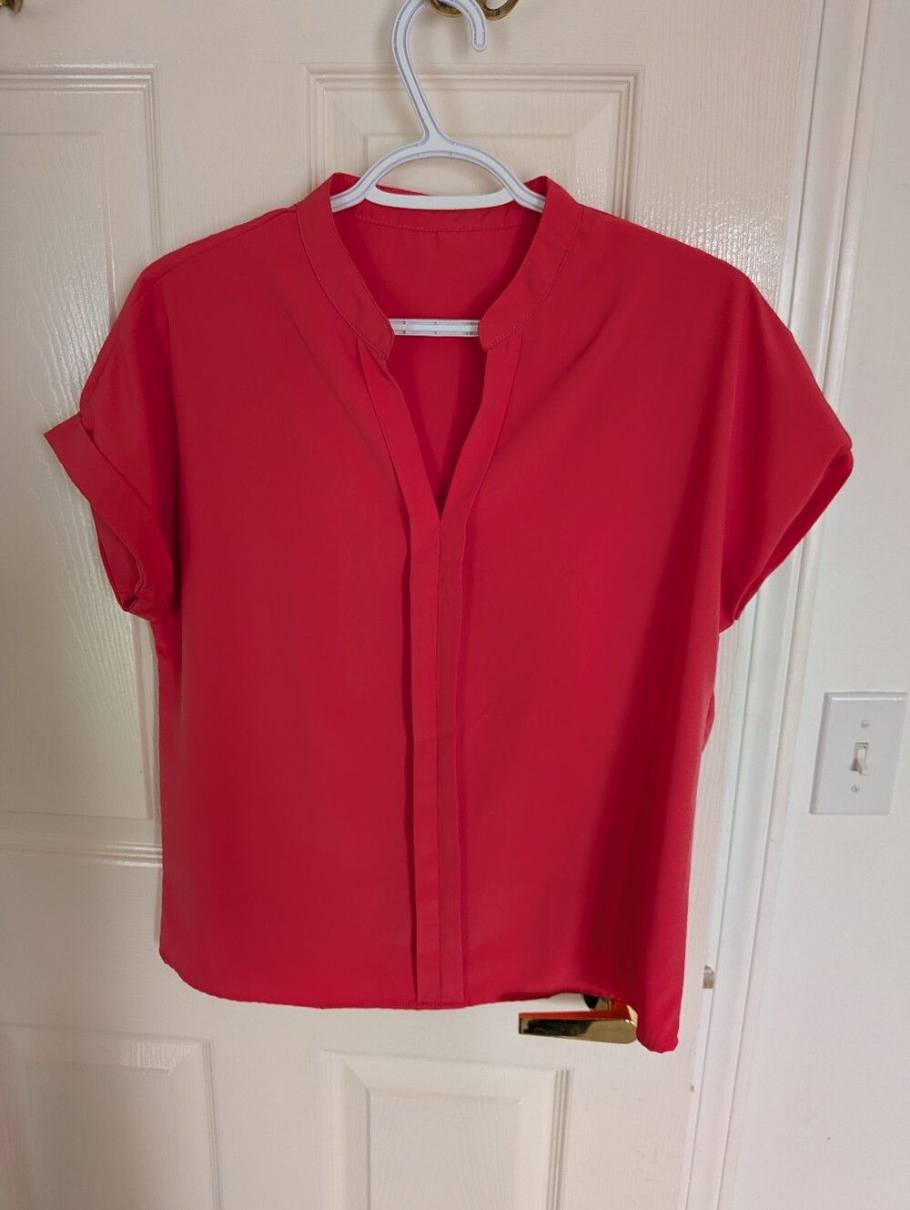 Hot Pink Short Sleeve V-Neck Blouse